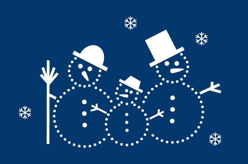 Ein grafisches Bild von drei Schneemännern 